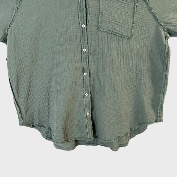 Aerie American Eagle Shirt Green Women's Medium Gauze Button-Up 100% Cotton NEW - Picture 6 of 14